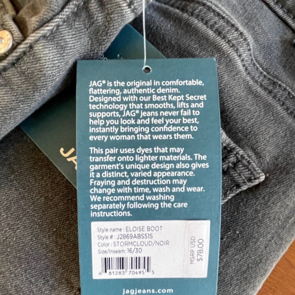 Jag "Eloise" mid rise boot jeans, dark gray, NWT, size 16 - Picture 2 of 4